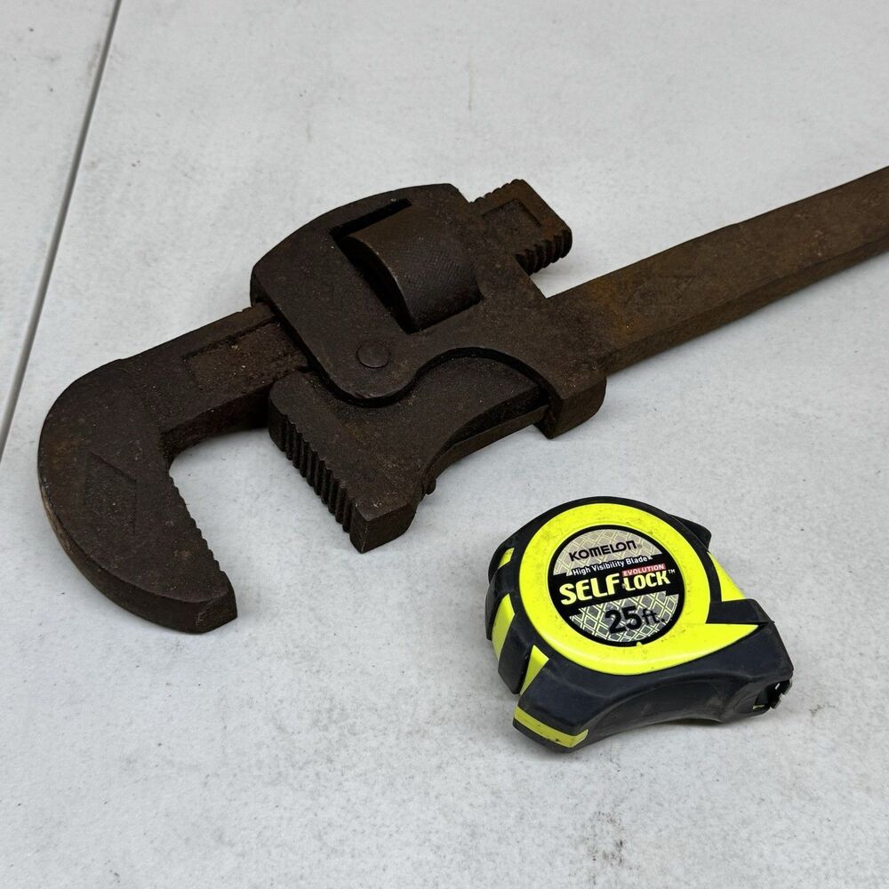 Vintage Giant 15lb Pipe Wrench 34” Rustic Heavy Duty Adjustable Plumbing Tool
